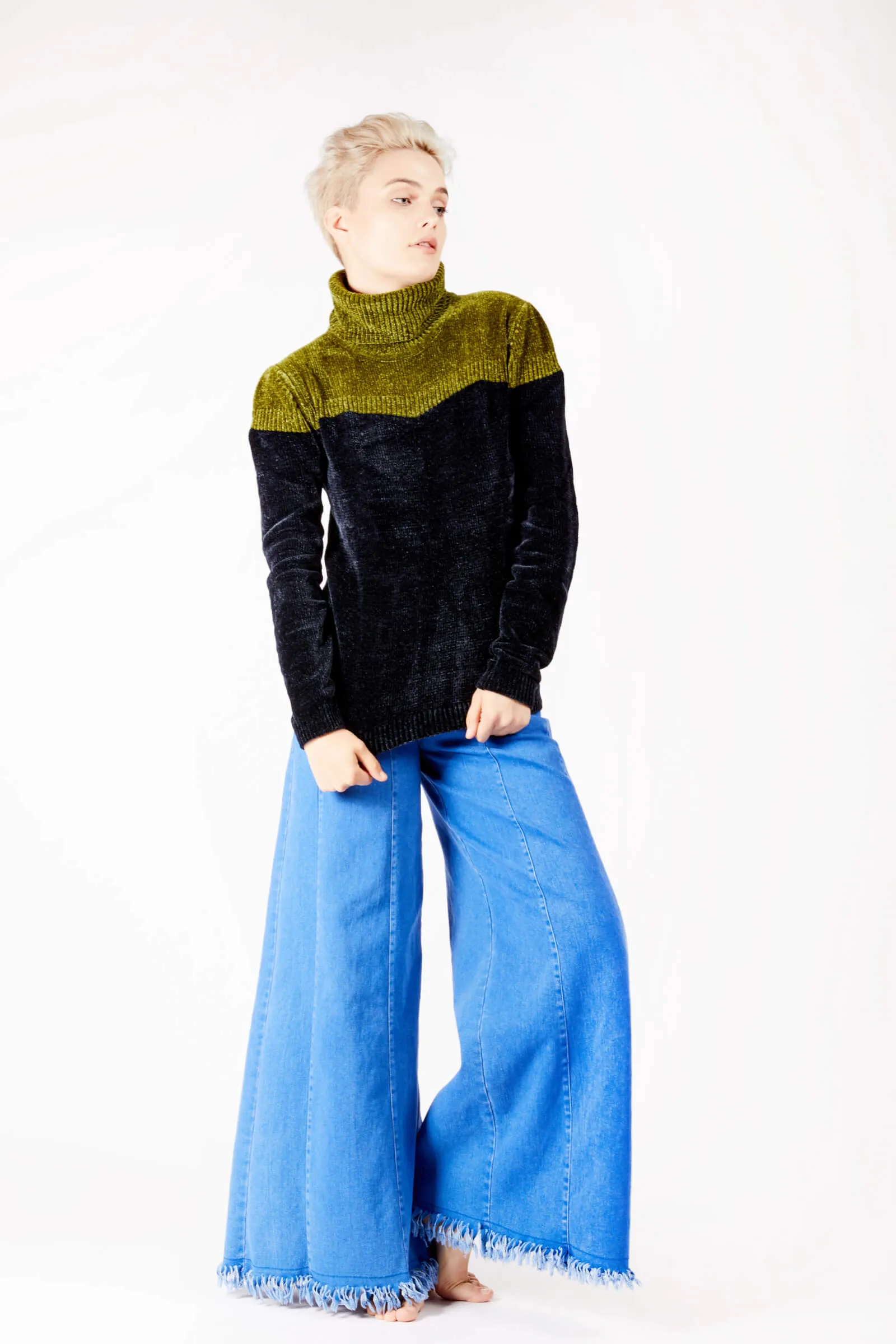 Adrian Unisex Black and Green Chenille Turtleneck Sweater