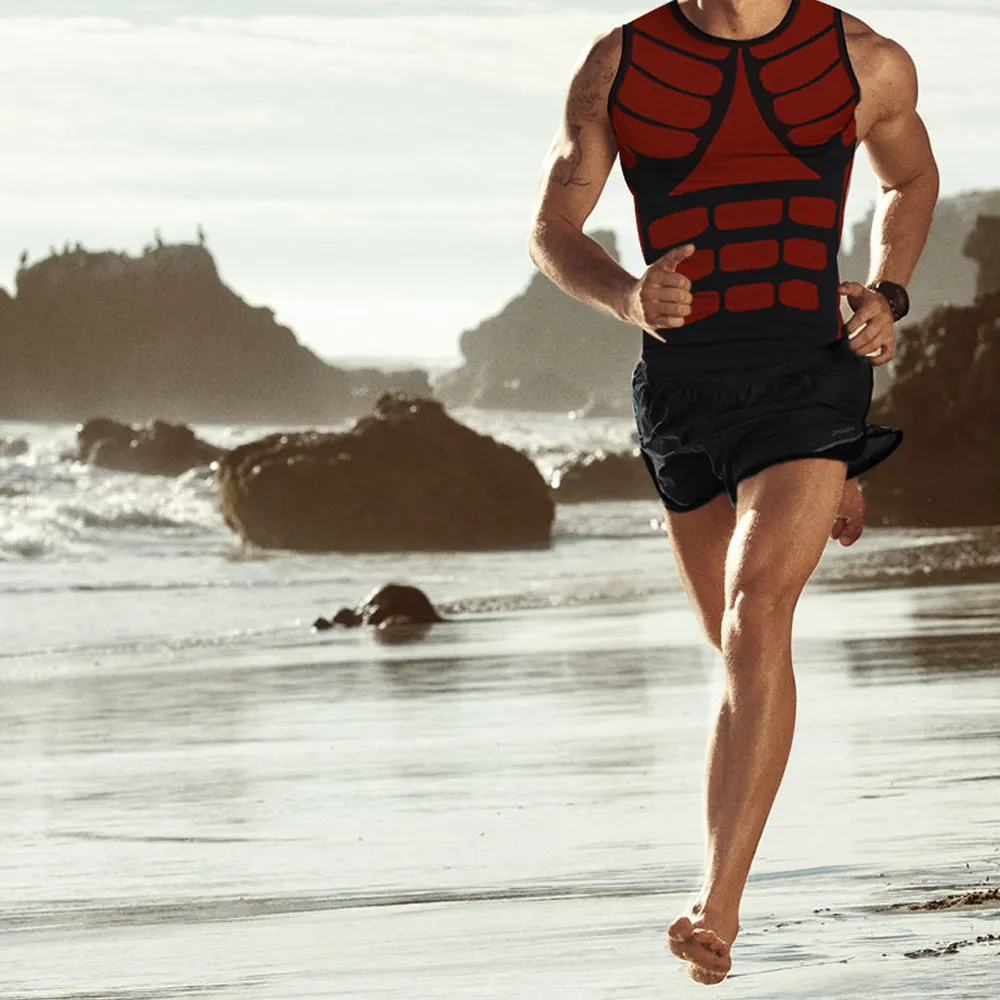Block Print Men's Sleeveless Compression Shirts  Athletic Compression Tops Dry Workout Shirt With Targeted Compression