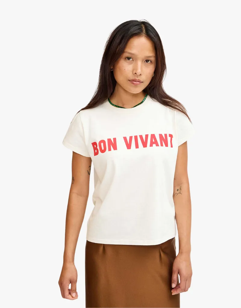Clare V. Classic Tee in Cream with Bright Poppy Bon Vivant