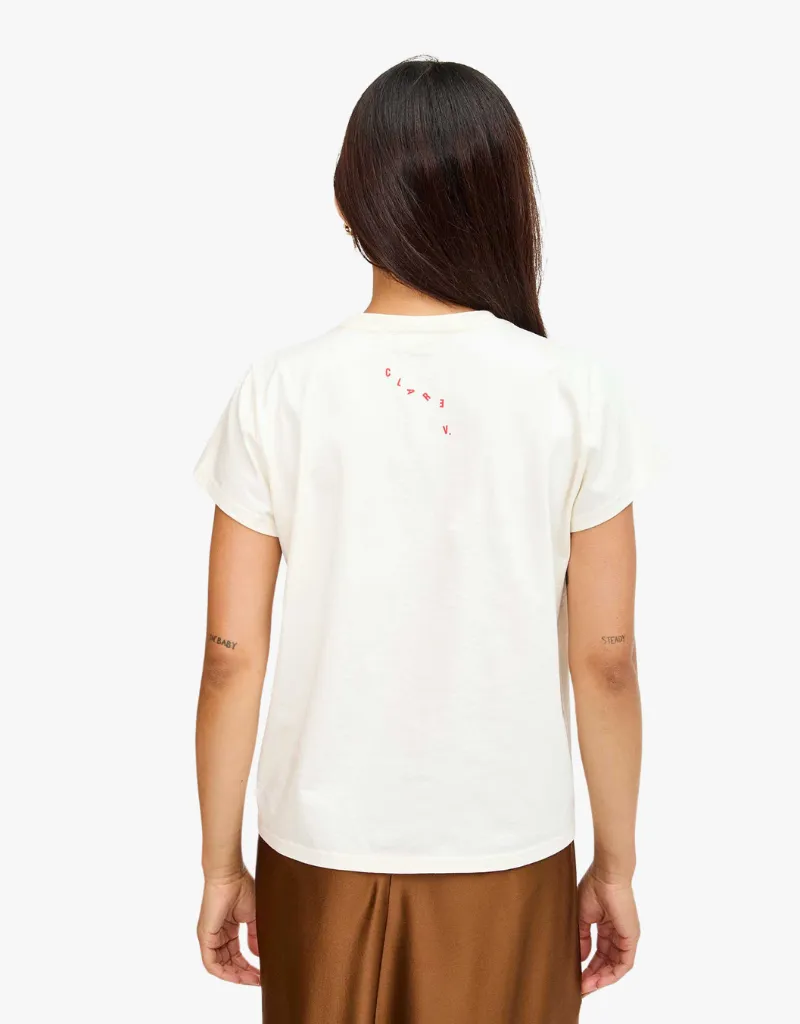 Clare V. Classic Tee in Cream with Bright Poppy Bon Vivant