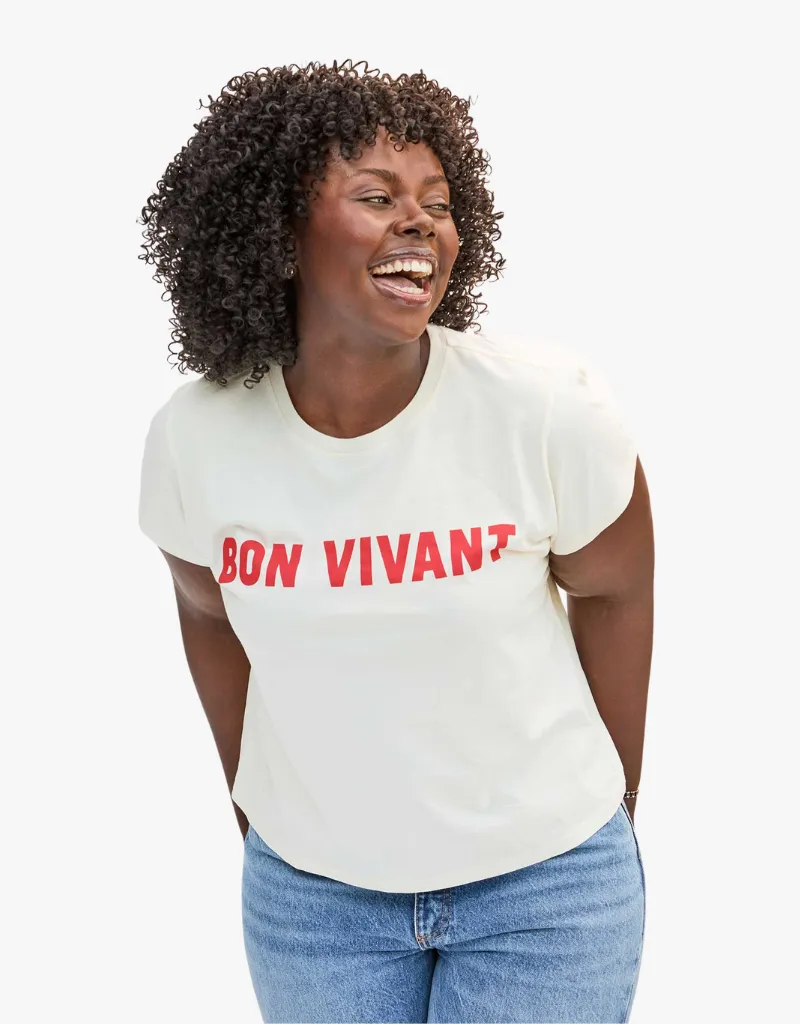 Clare V. Classic Tee in Cream with Bright Poppy Bon Vivant