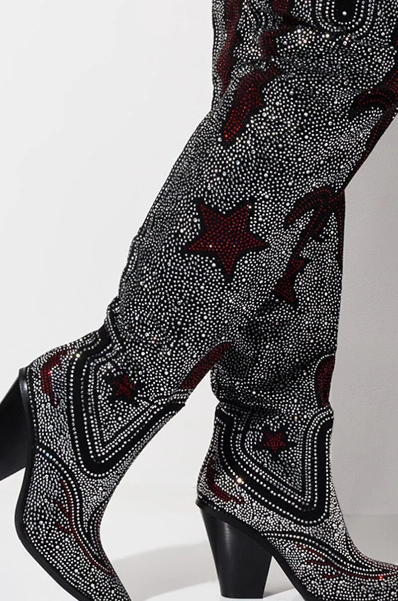 Crystal Thigh High Boots Lady Pointed Toe Over The Knee Shoes