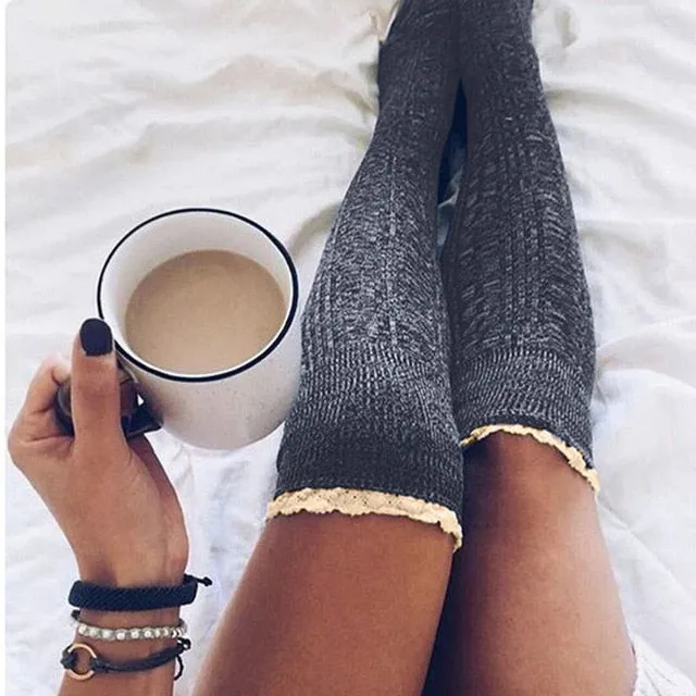 Fashion Ladies Knee High Lace Socks