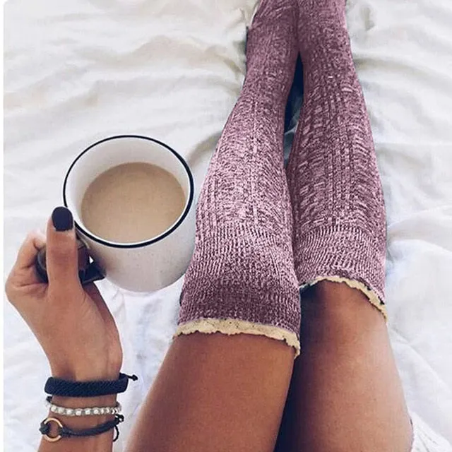 Fashion Ladies Knee High Lace Socks