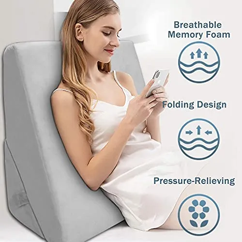 Grin Health Orthopedic Bed Wedge Pillow, Multi Purpose Adjustable Pillow for Legs and Back Support Pillow (22 x 22 x 10 inches, Grey, Foldable)