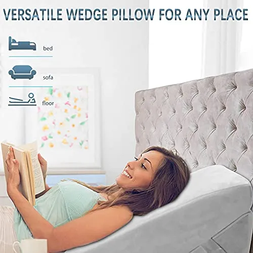 Grin Health Orthopedic Bed Wedge Pillow, Multi Purpose Adjustable Pillow for Legs and Back Support Pillow (22 x 22 x 10 inches, Grey, Foldable)