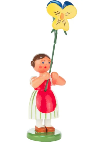 Handmade Wooden Flower Girl from Germany: Pansy (Stiefmütterchen)