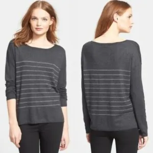 JOIE Emmylou‎ Boatneck Striped Shimmer Gra Sweater