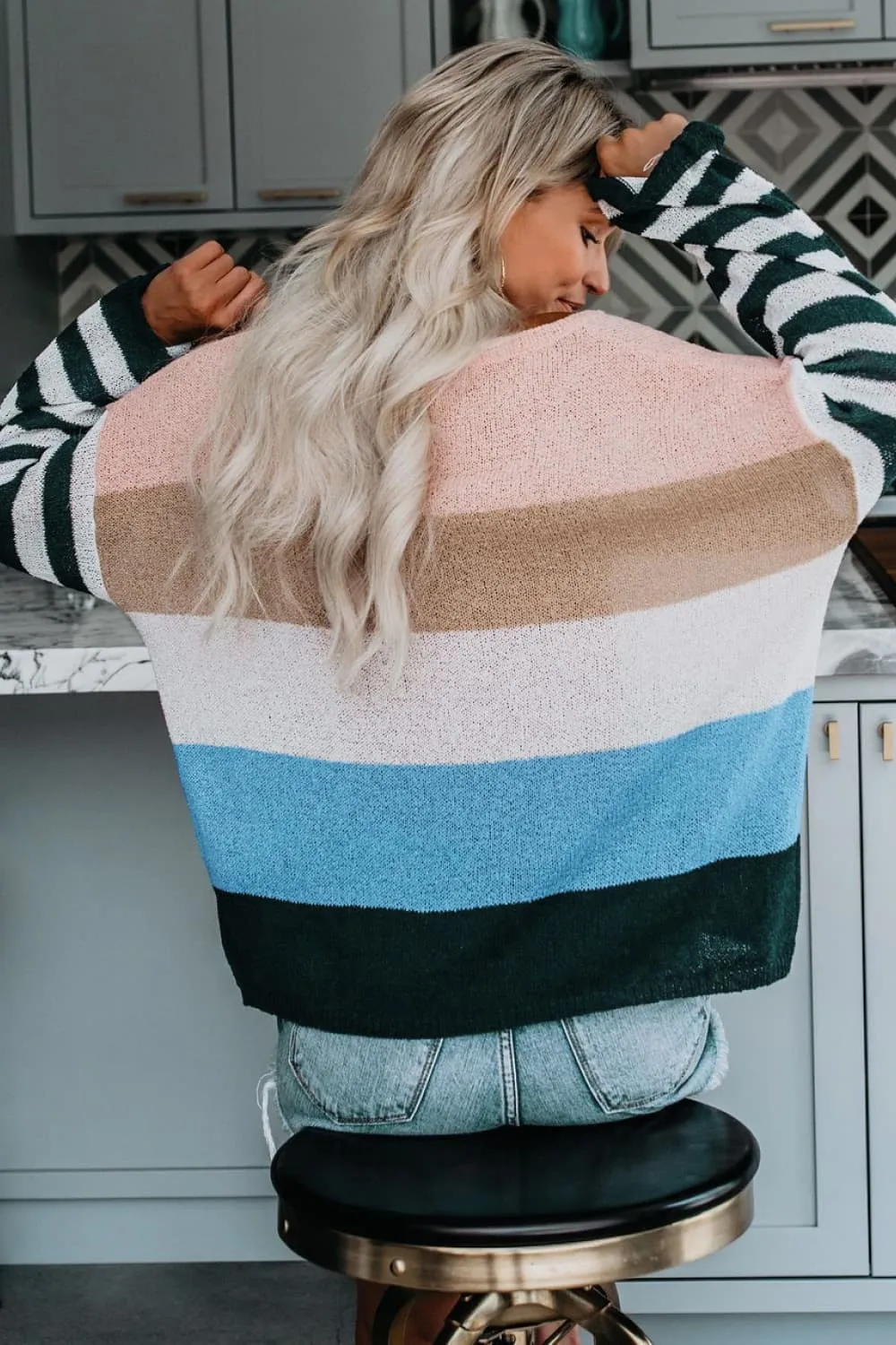 KHD Color Block Boat Neck Dropped Shoulder Sweater