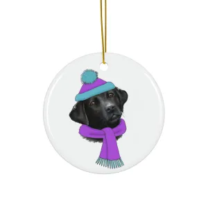 Lab in Purple Winter Gear Ceramic Disc Ornament            Item #2083025
