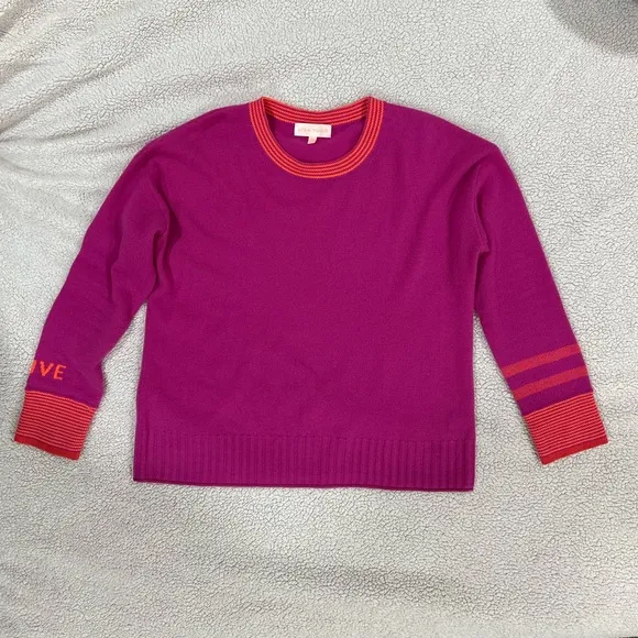 Lisa Todd, 100% Cashmere Women's Pink Sweater with Orange Accents