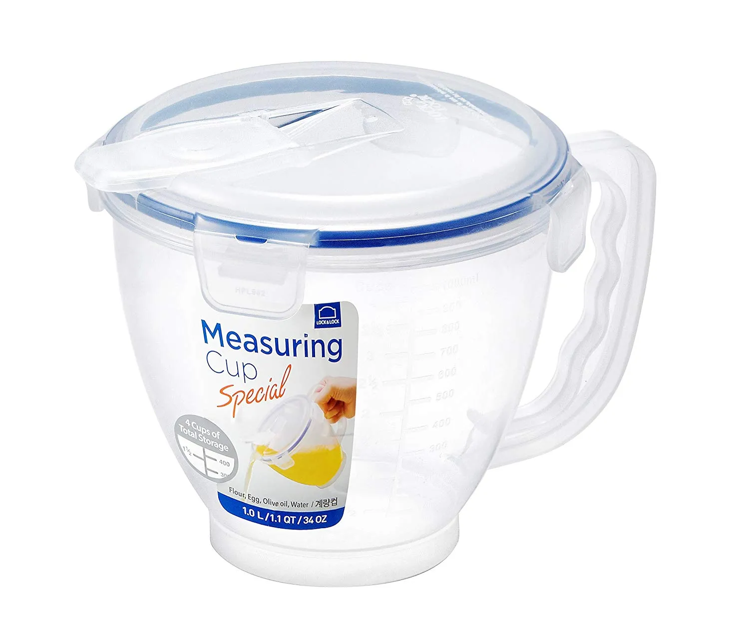 LOCK & LOCK HPL982 Easy Essentials Specialty Cup, 1-Liter Measuring Bowl 1L / 34oz, 1 Liter, Natural