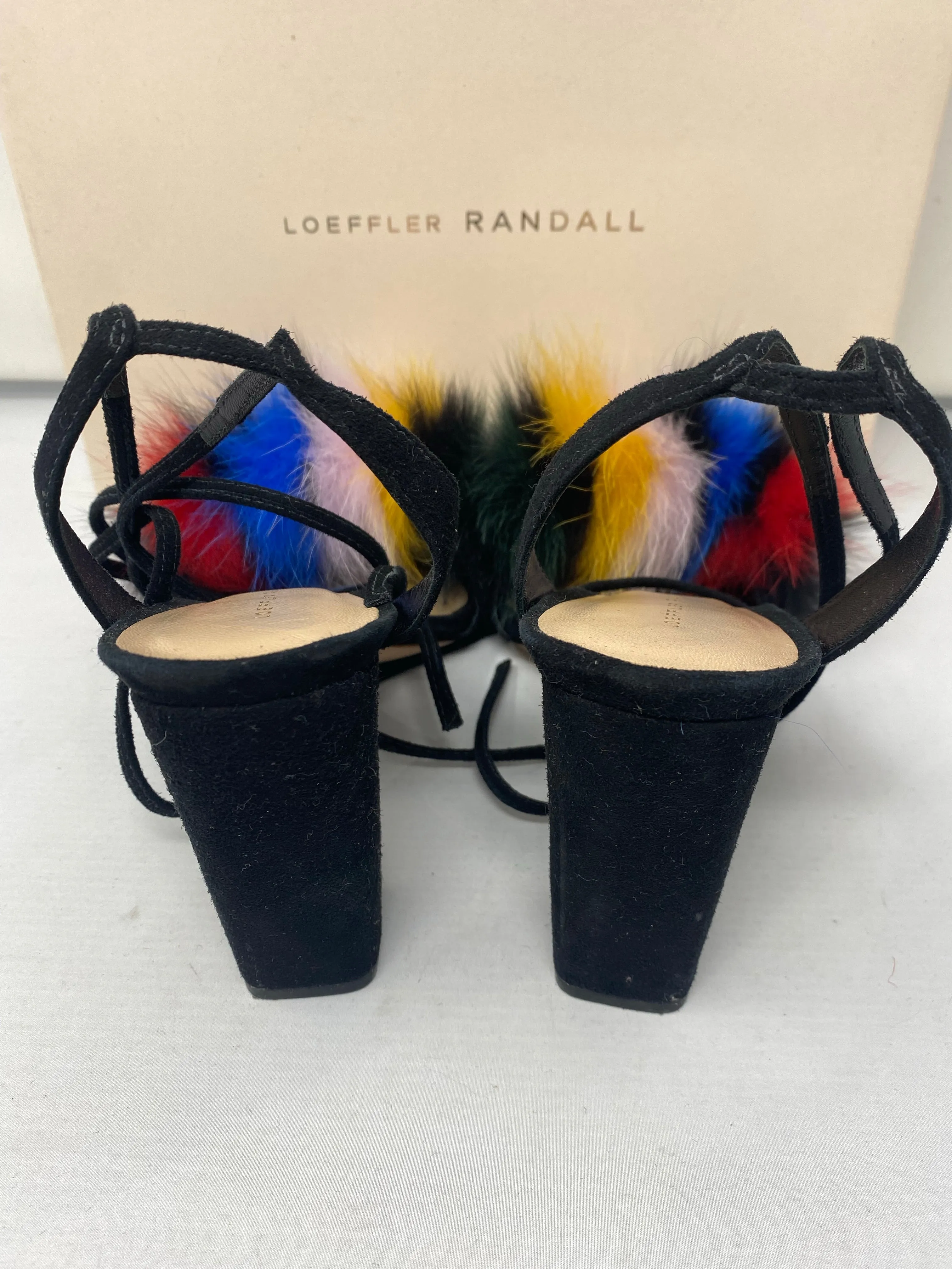 Loeffler Randall Black Suede Sandals with Real Colored Fox Fur
