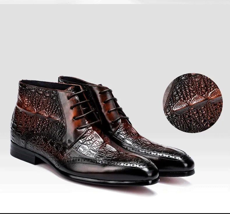 Men Genuine Cow Leather Crocodile Shoes