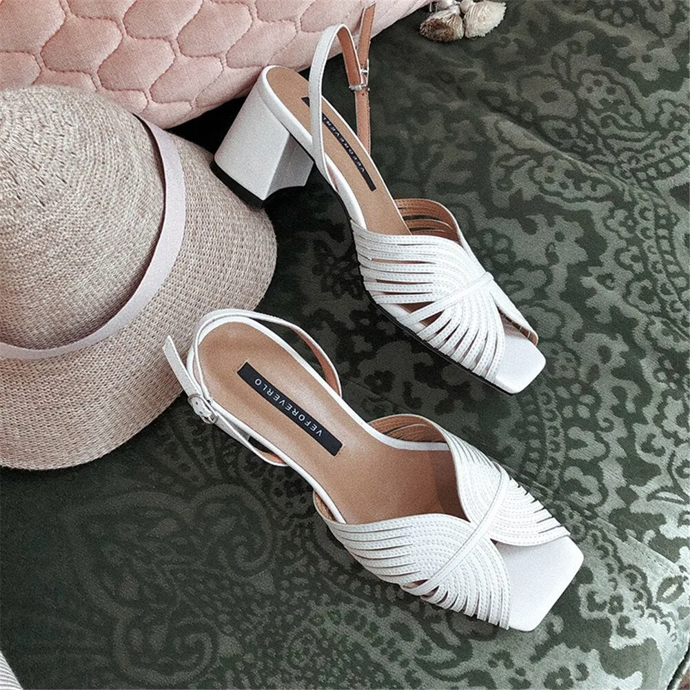 New INS Hot women's Genuine Leather Ladies High Heels Women Shoes Woman Casual Office Summer Sandals