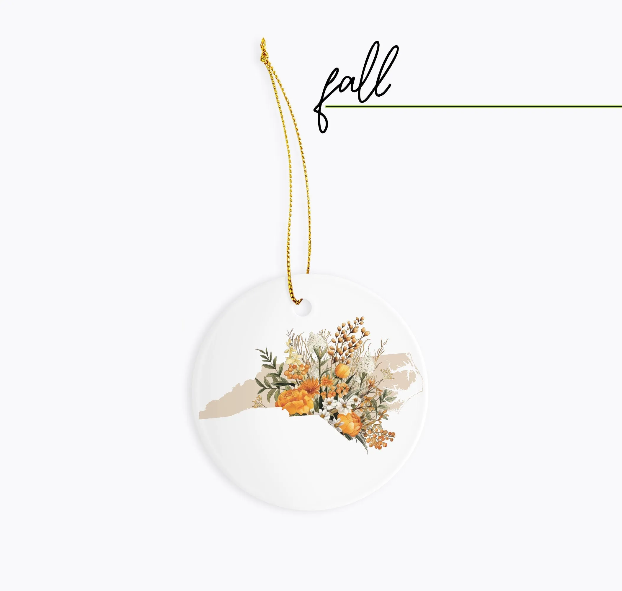 North Carolina Ornament, Flower Ceramic Ornament - Perfect for All Seasons! Fall, Summer, Spring, and Winter