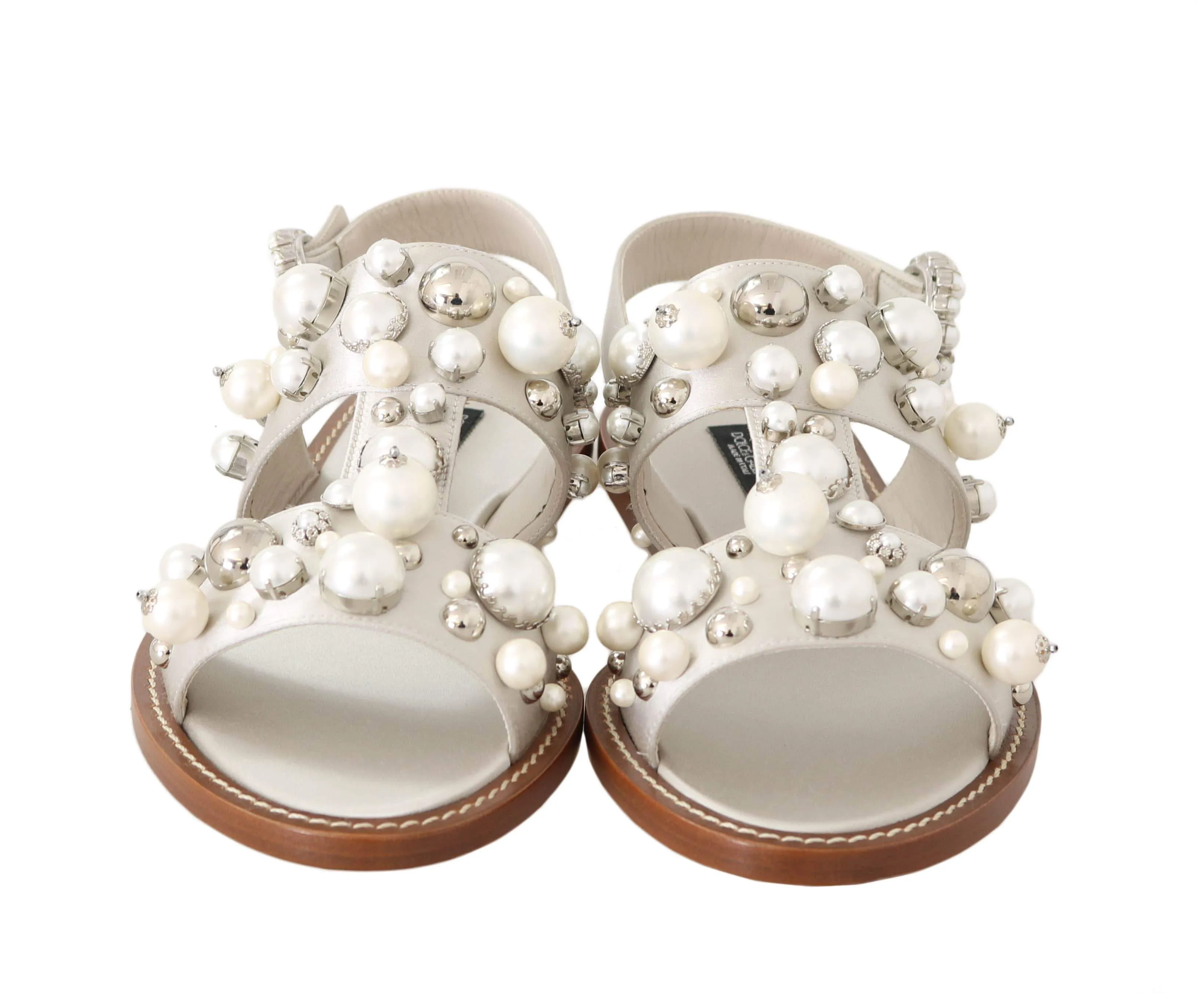 Sandals White Silk Crystal Flats Sandals