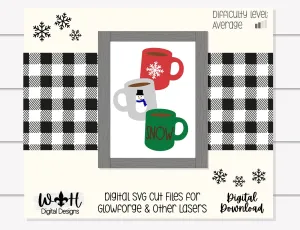 Snow Stacked Coffee Mugs Farmhouse Frame Sign - Winter Tiered Tray Decor and DIY Kits - Cut File For Glowforge Lasers - Digital SVG File