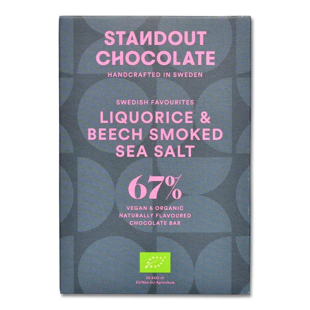 STANDOUT SWEDISH FAVOURITES LIQUORICE & BEECH SMOKED SEA SALT 67%, 50G
