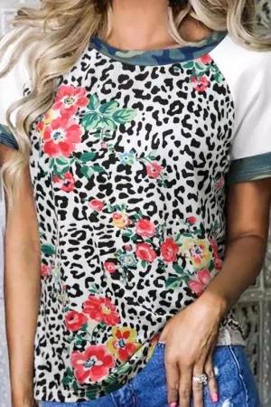 Stylish Leopard Floral Printing T-shirts