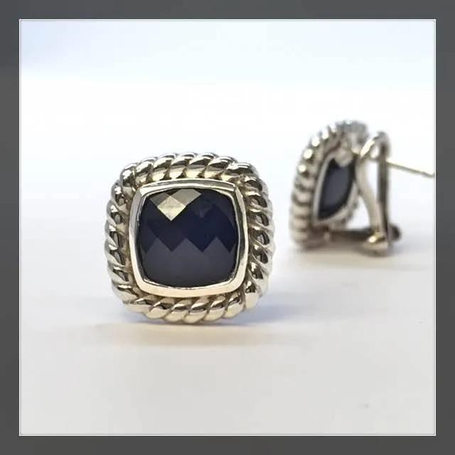 Twisted Cushion Onyx Earrings