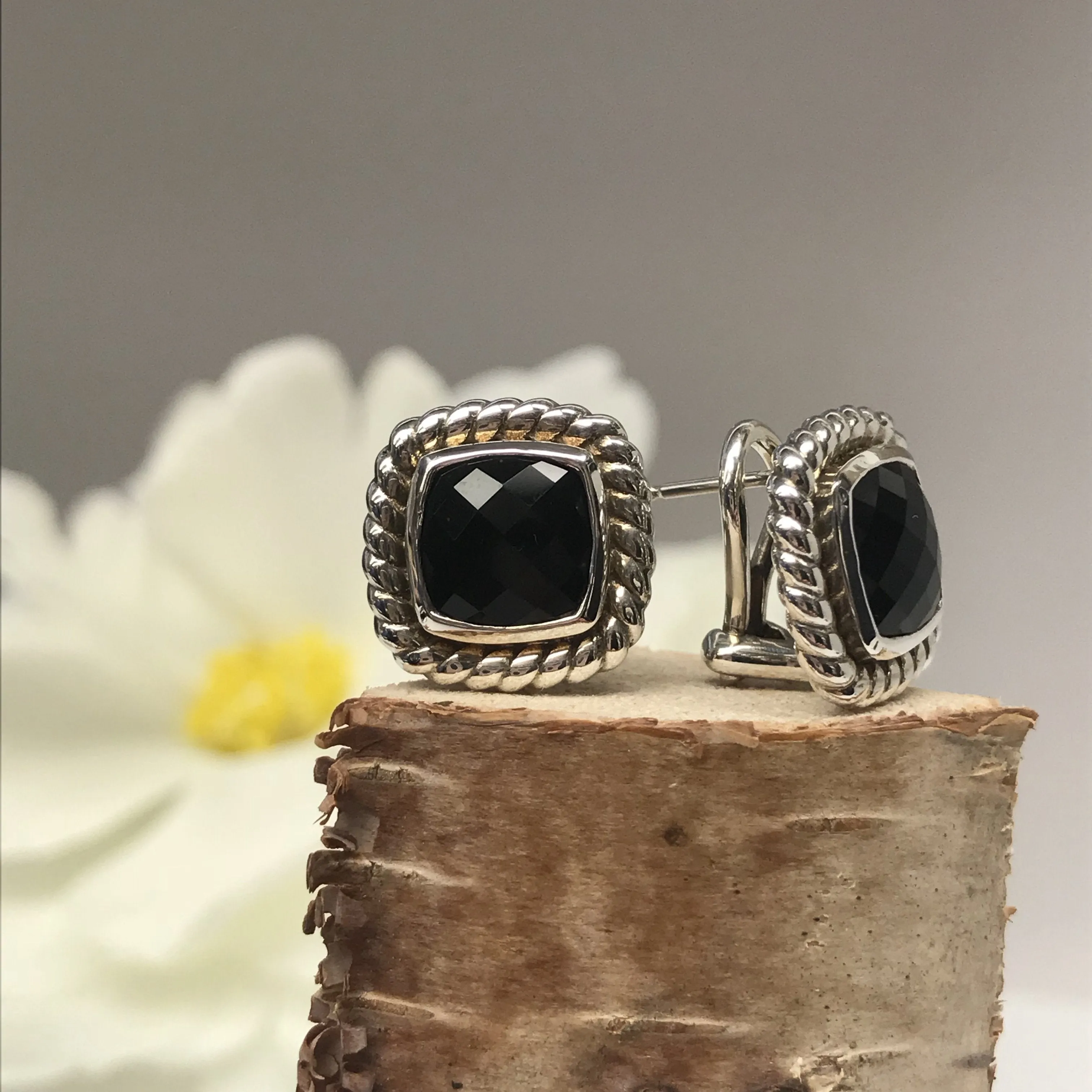 Twisted Cushion Onyx Earrings
