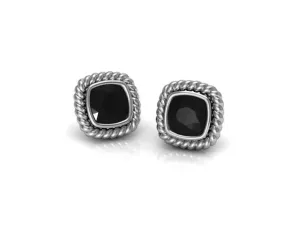 Twisted Cushion Onyx Earrings