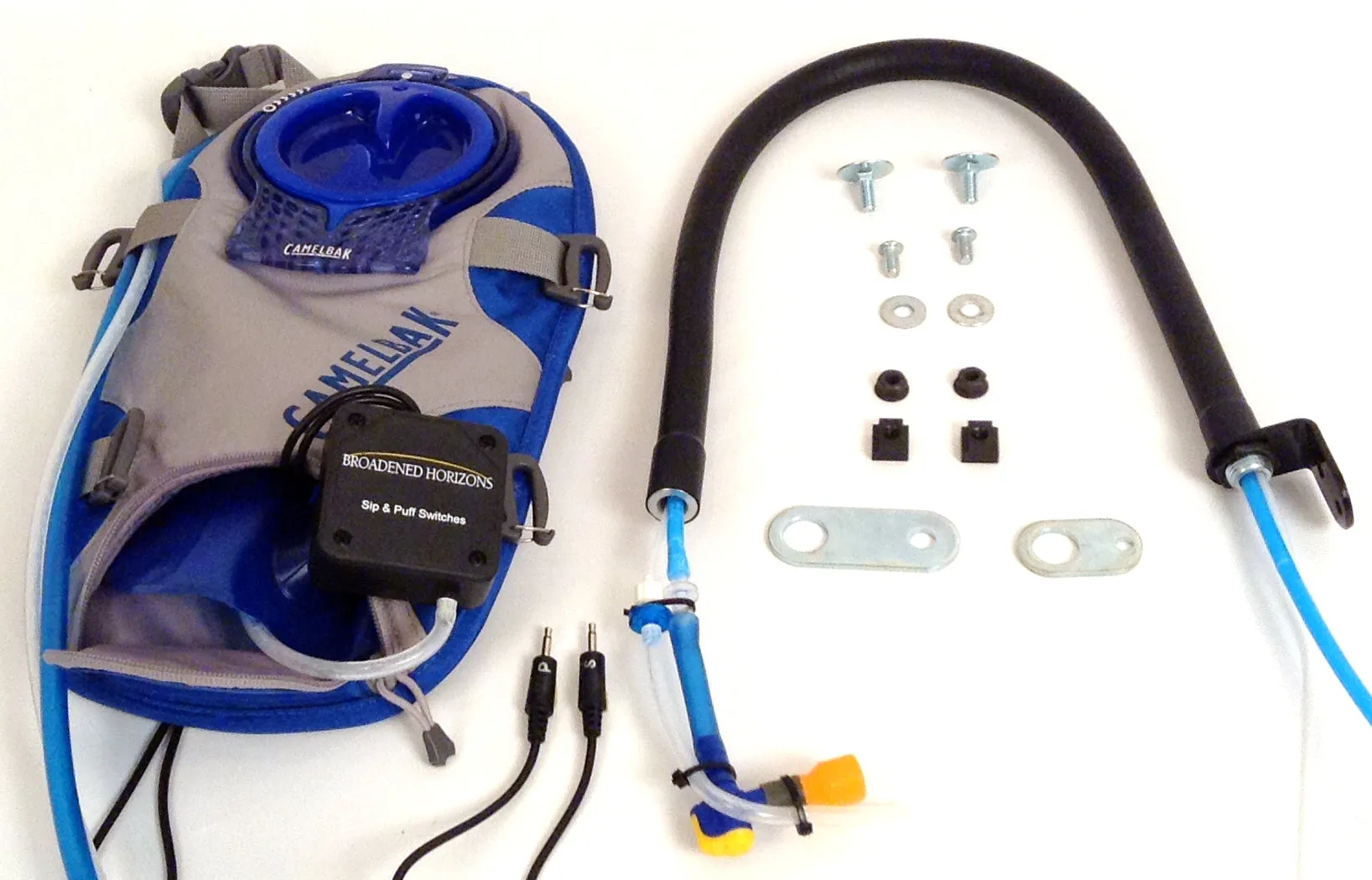 Wheelchair Backrest or Headrest Mount Bundles - with Hydration, Wireless Sip-n-Puff, Nurse Call, and Lip/Chin Joystick Mouse or Gaming