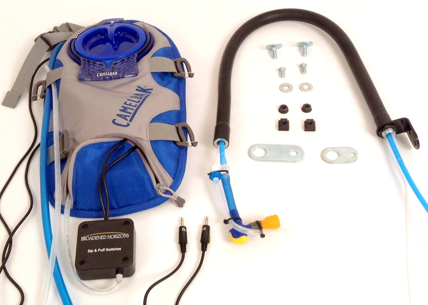 Wheelchair Backrest or Headrest Mount Bundles - with Hydration, Wireless Sip-n-Puff, Nurse Call, and Lip/Chin Joystick Mouse or Gaming