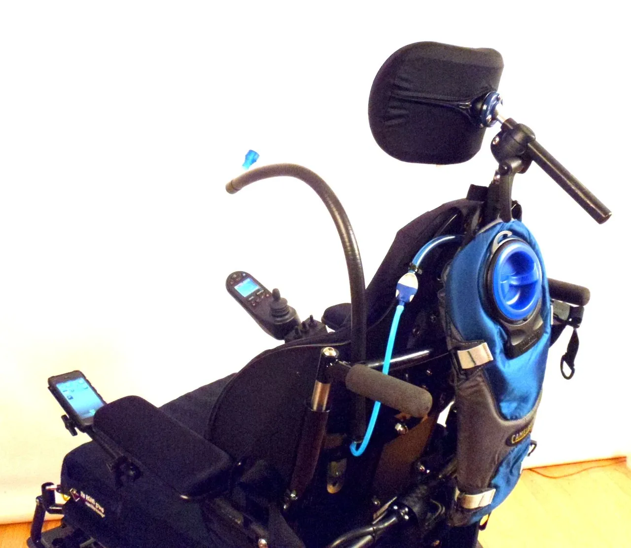 Wheelchair Backrest or Headrest Mount Bundles - with Hydration, Wireless Sip-n-Puff, Nurse Call, and Lip/Chin Joystick Mouse or Gaming