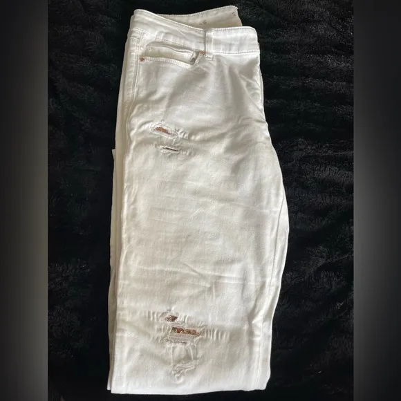 White Distressed Denim Jeans With Gold Sequin Accents. Size 6