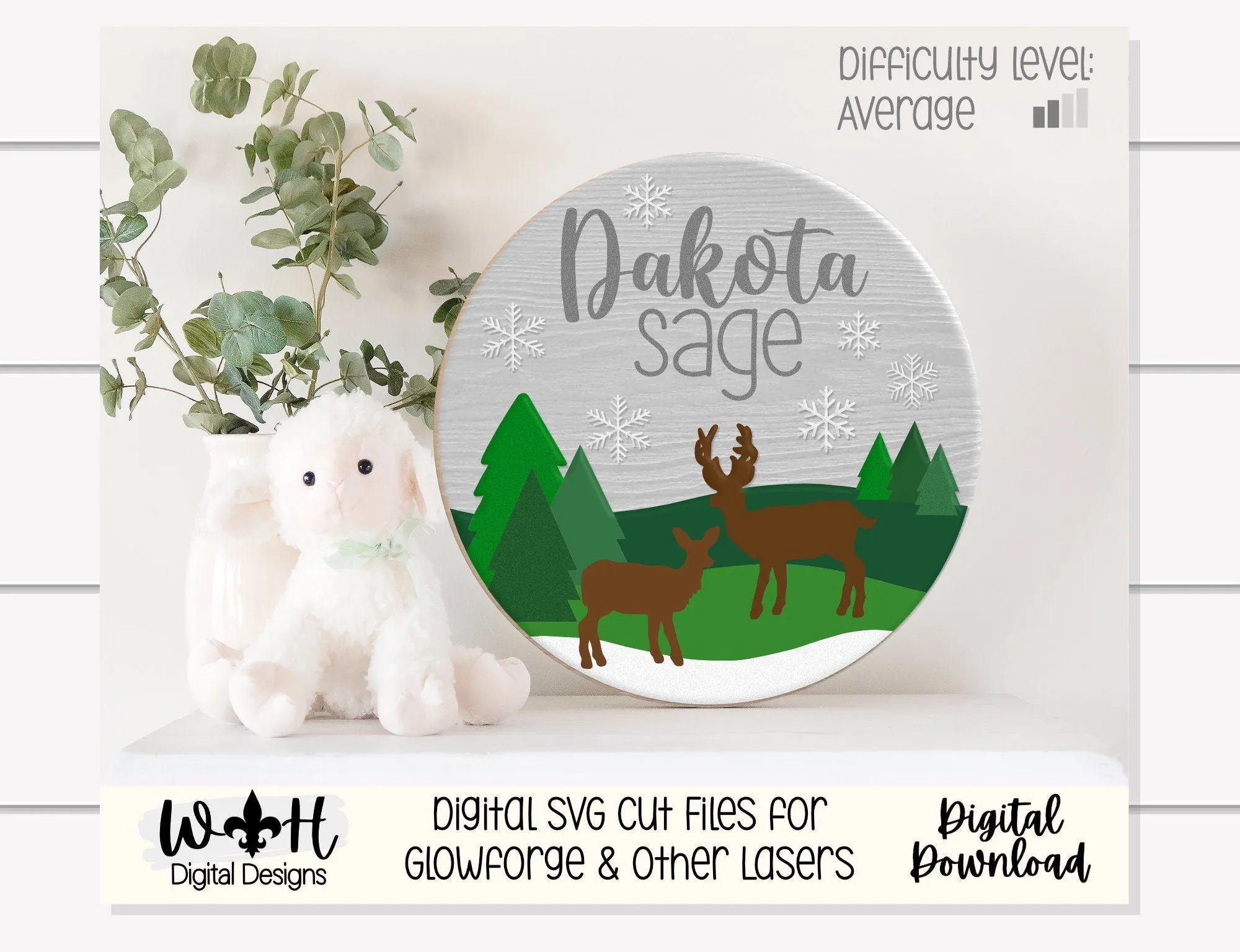 Winter In The Woods Seasonal Door Hanger - Mountain Theme Sign For Baby Nursery - Files for Sign Making - Digital SVG Cut File For Glowforge