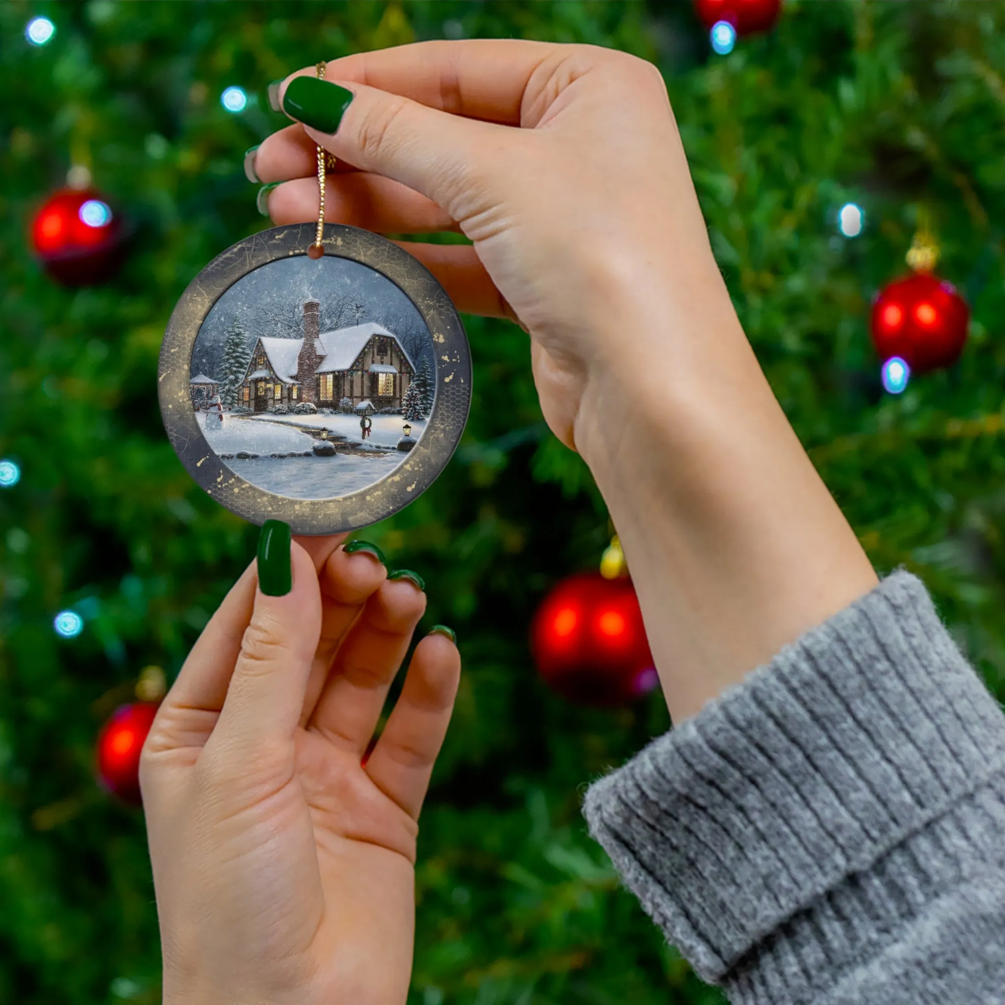 Winter Scene Ceramic Disc Ornament          Item #321678