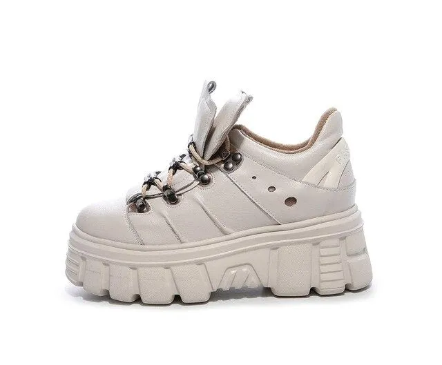 winter snow boots 7 cm platform leather ankle boots genuine leather  British style Genuine Leather Lace-up Casual shoes