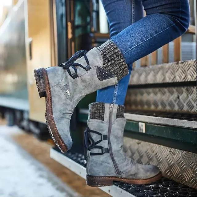 Women Winter Mid-Calf Boots Flock Winter Shoes