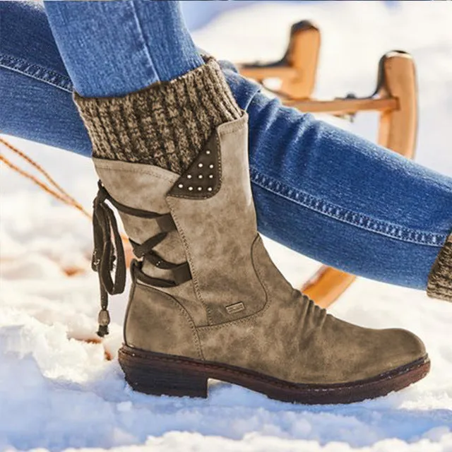 Women Winter Mid-Calf Boots Flock Winter Shoes