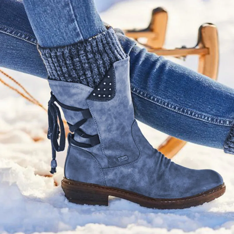 Women Winter Mid-Calf Boots Flock Winter Shoes