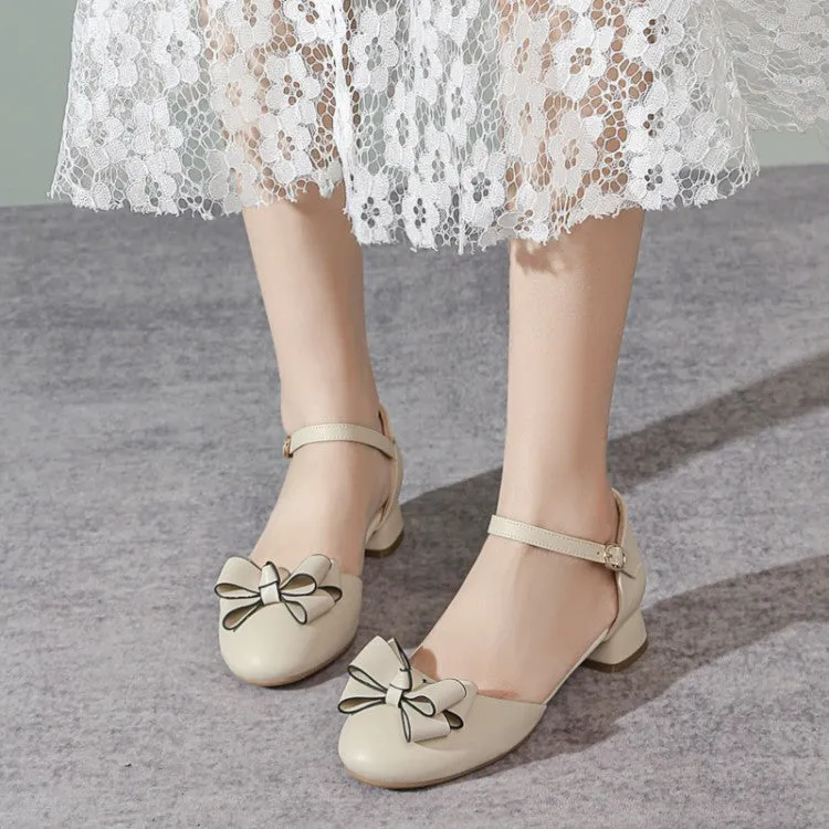 Women's Chunky Heel Round Toe Hollow Out Butterfly Knot Block Heel Sandals