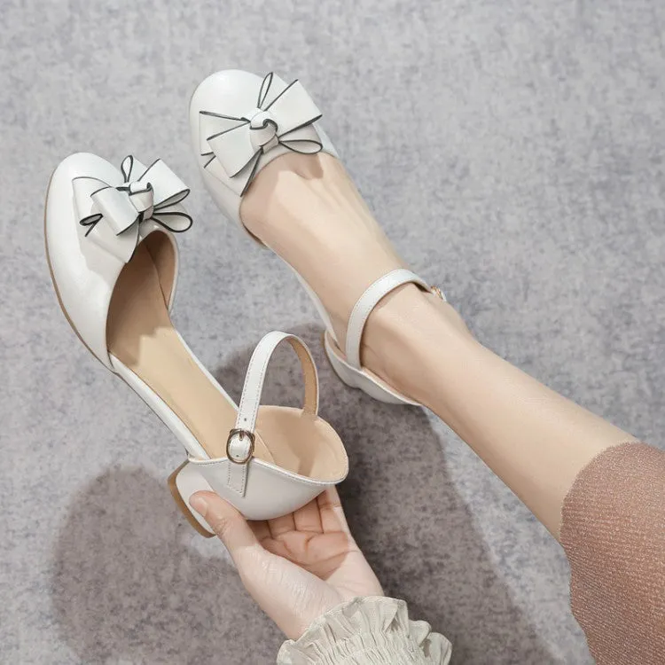 Women's Chunky Heel Round Toe Hollow Out Butterfly Knot Block Heel Sandals