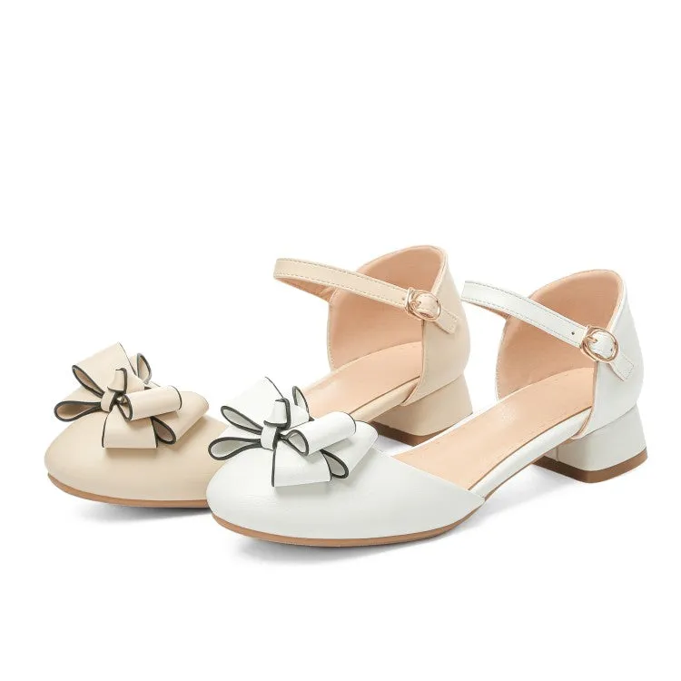 Women's Chunky Heel Round Toe Hollow Out Butterfly Knot Block Heel Sandals