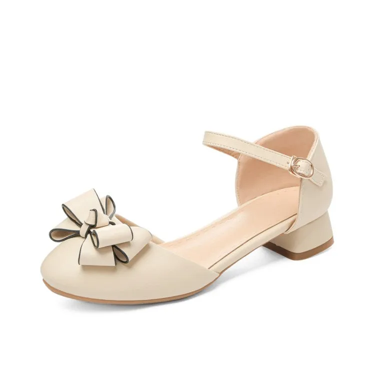 Women's Chunky Heel Round Toe Hollow Out Butterfly Knot Block Heel Sandals