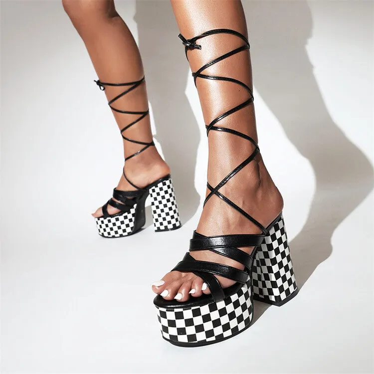 Women's Cross Straps Thick Sole Chunky Heel Platform Sandals