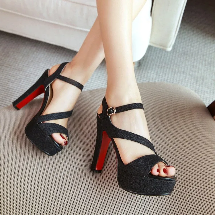 Women's Peep Toe Ankle Strap Platform Super High Heel Sandals